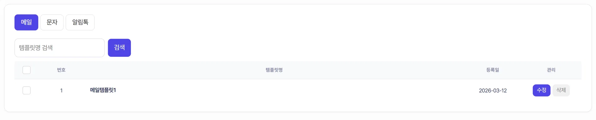 발송 템플릿 관리의 문자 탭
