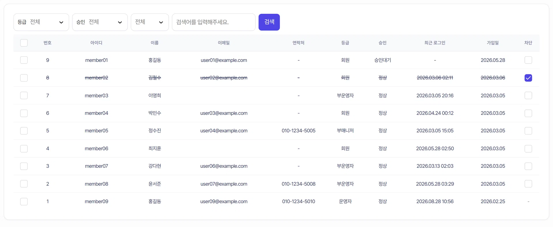 회원 목록 화면
